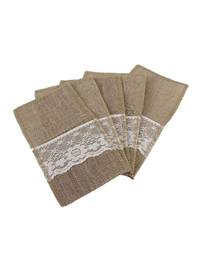 Beauenty 10-Piece Knife And Fork Burlap Cutlery Bag Brown/White 10x(21x10)cm  - Image 3