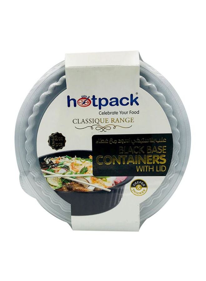 Hotpack 5-Piece Round Container Air Tight With Transparent Lid Used In Microwave Safe, Kitchen Storage, Reusable Plastic Containers For Food Delivery And Fridge Storage Black/Clear  - Image 4
