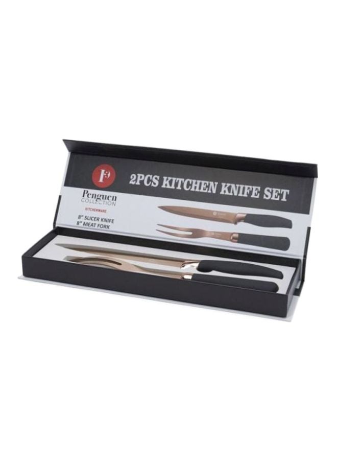 بينجوين طقم أدوات تقديم أريا من قطعتين وردي/أسود Slicer Knife (8), Meat Fork Blade(8)بوصة  - Image 2