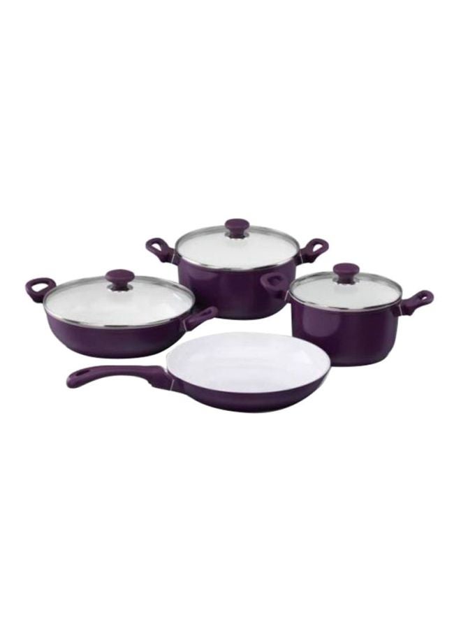 كوركماز طقم أوعية طهي سيرافيتا مكون من 7 قطع بنفسجي/أبيض 3x Casserole (3.5, 4, 5), 1x Frypan - 3, 1x Low Casserole - 4لترات