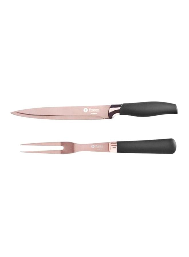 بينجوين طقم أدوات تقديم أريا من قطعتين وردي/أسود Slicer Knife (8), Meat Fork Blade(8)بوصة  - Image 1