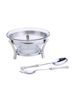 REGENT Onda Stainless Steel Salad Bowl Servers Clear/Silver 30cm  - Image 1