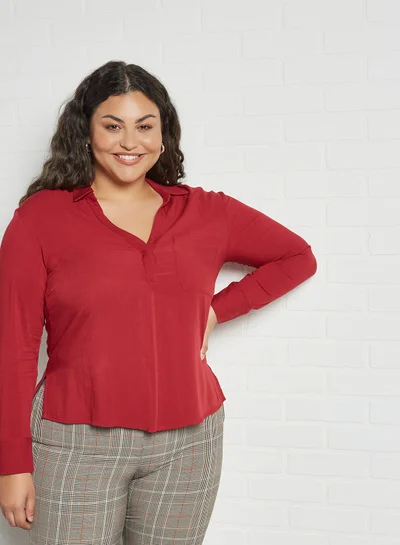 Violeta By Mango Plus Size Plain Top Burgundy