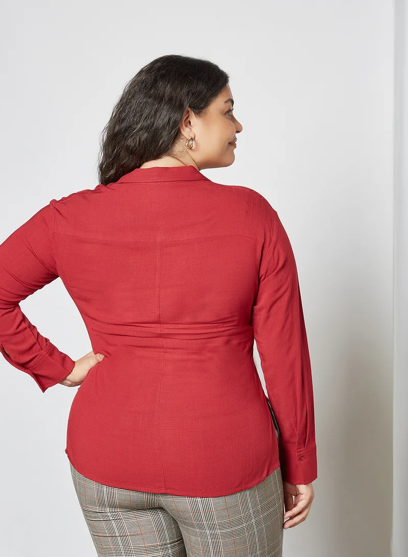 Violeta By Mango Plus Size Plain Top Burgundy