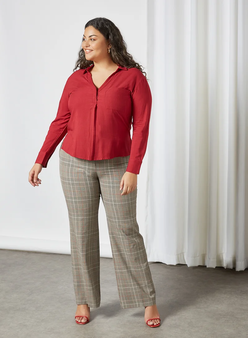 Violeta By Mango Plus Size Plain Top Burgundy