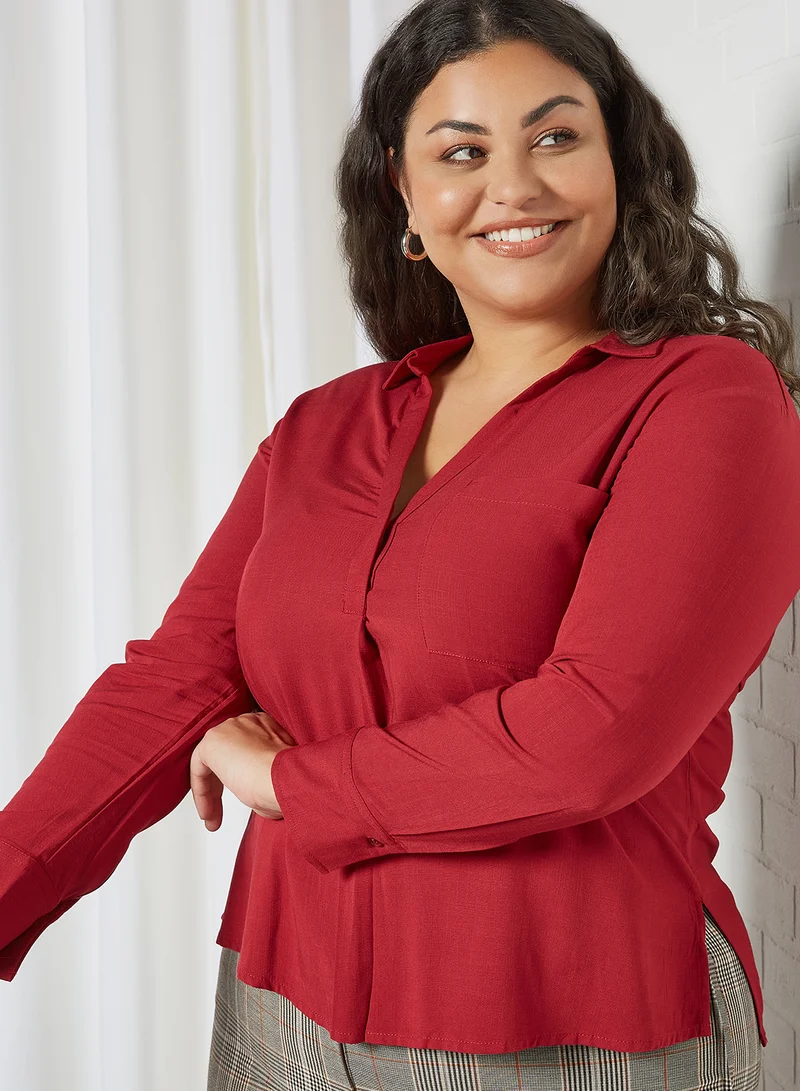 Violeta By Mango Plus Size Plain Top Burgundy