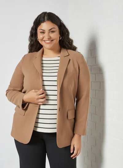 Violeta By Mango Plus Size Structured Blazer Beige