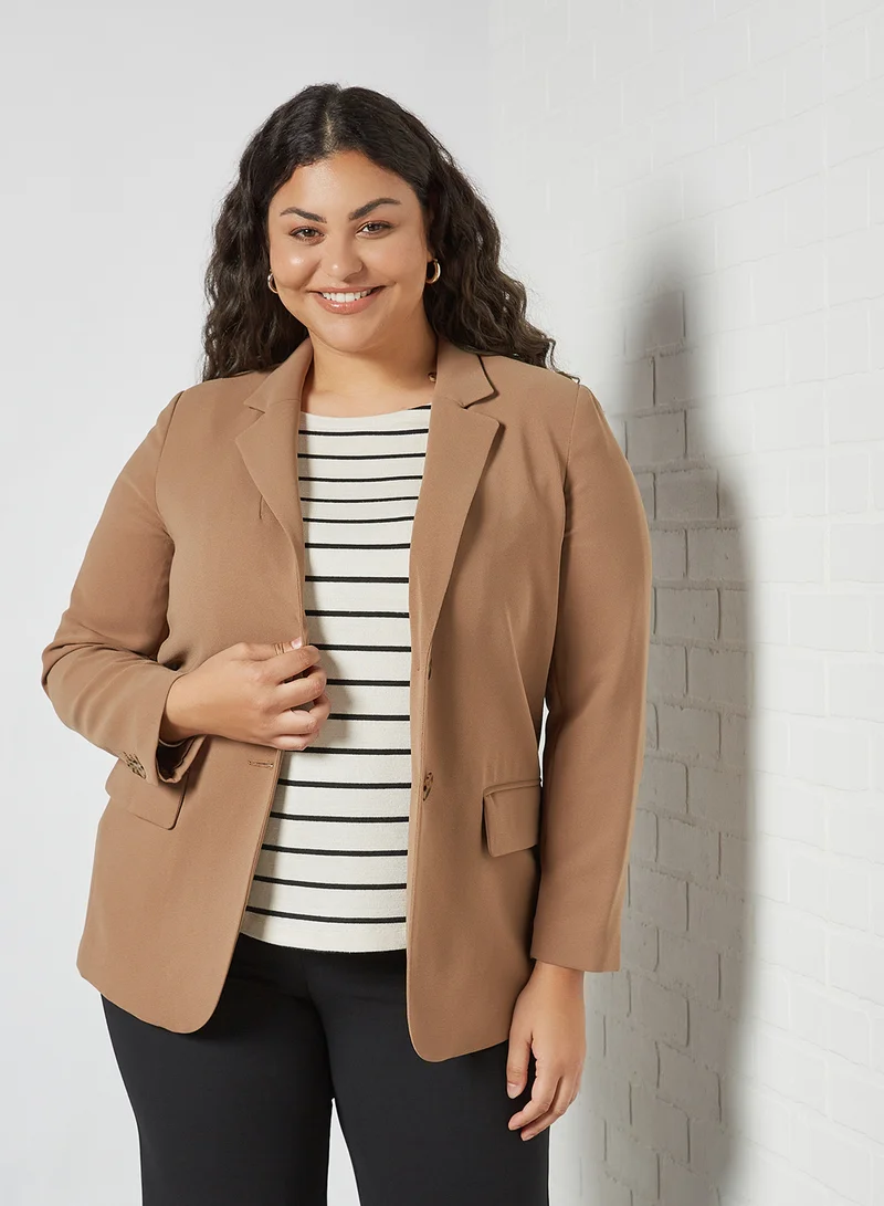 Violeta By Mango Plus Size Structured Blazer Beige