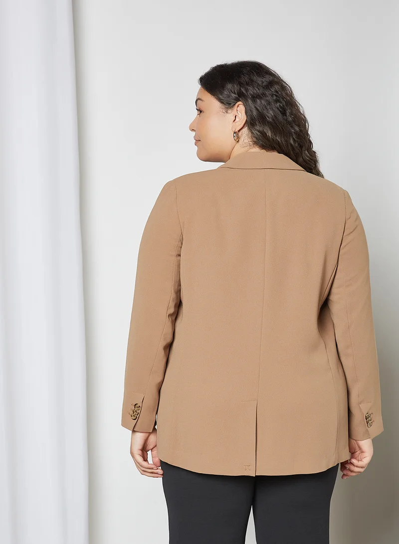 Violeta By Mango Plus Size Structured Blazer Beige