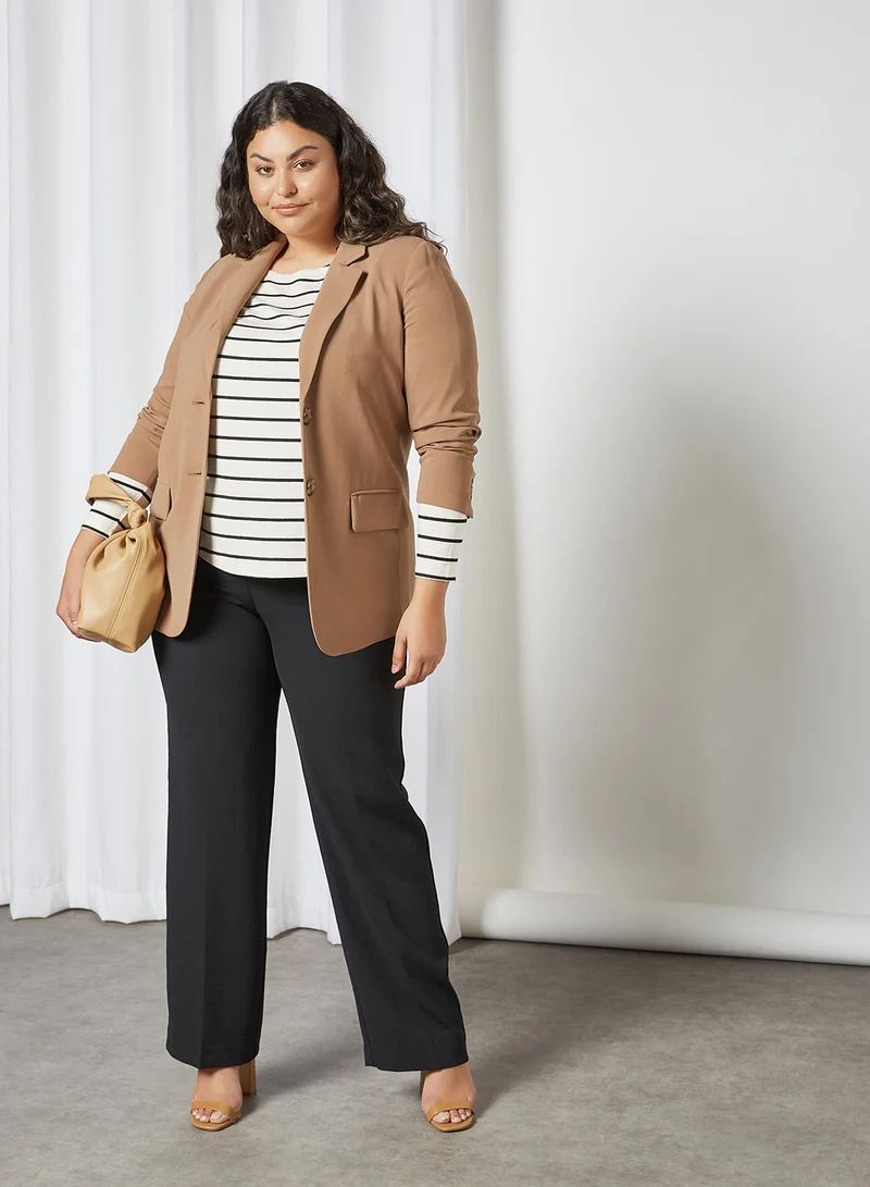 Violeta By Mango Plus Size Structured Blazer Beige