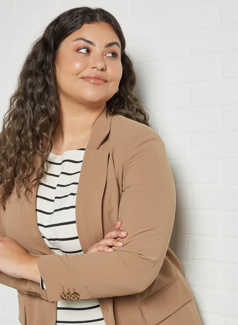 Violeta By Mango Plus Size Structured Blazer Beige
