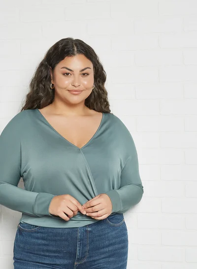 Violeta By Mango Plus Size Wrap T-Shirt Moss