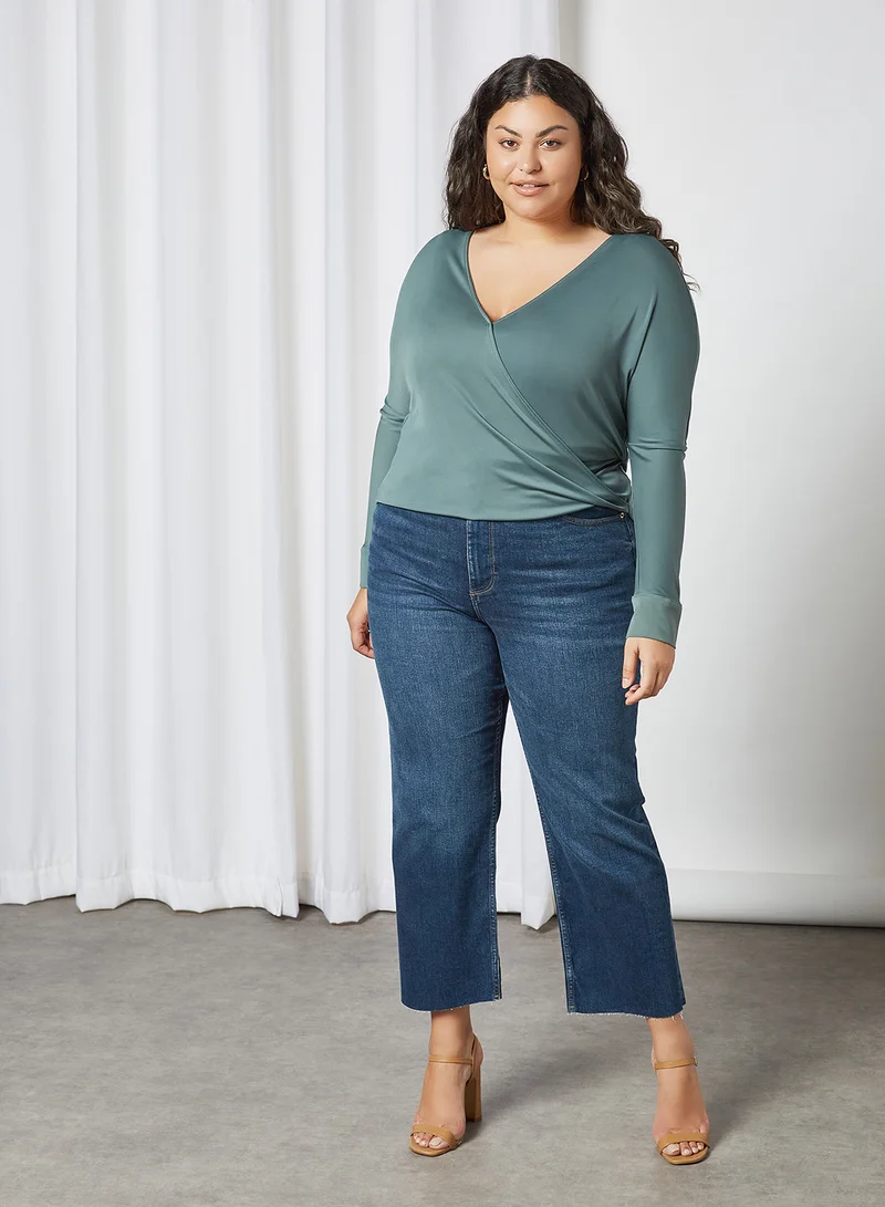 Violeta By Mango Plus Size Wrap T-Shirt Moss