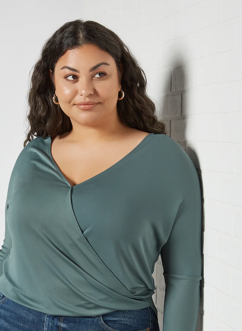 Violeta By Mango Plus Size Wrap T-Shirt Moss