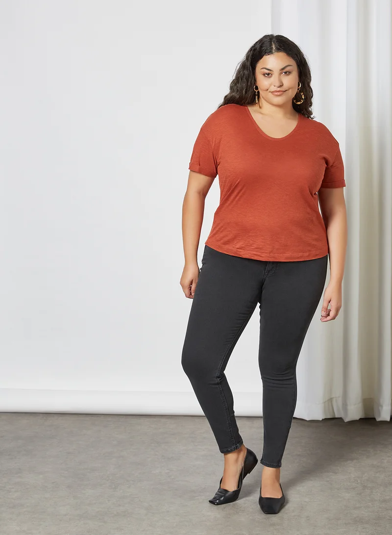 Violeta By Mango Plus Size Slim-Fit Jeans Black Denim