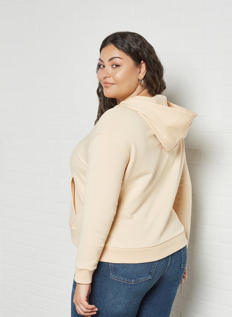Violeta By Mango - Plus Size Text Print Hoodie Ecru - Image 1