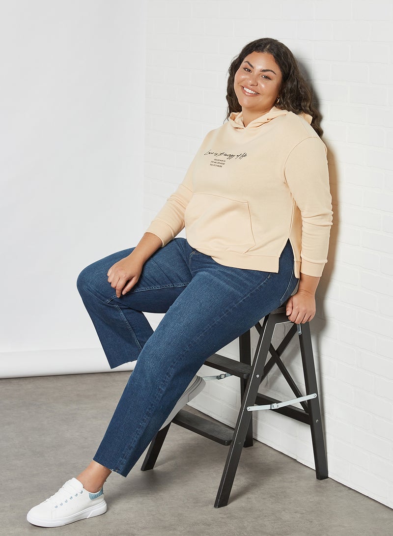 Violeta By Mango - Plus Size Text Print Hoodie Ecru - Image 1