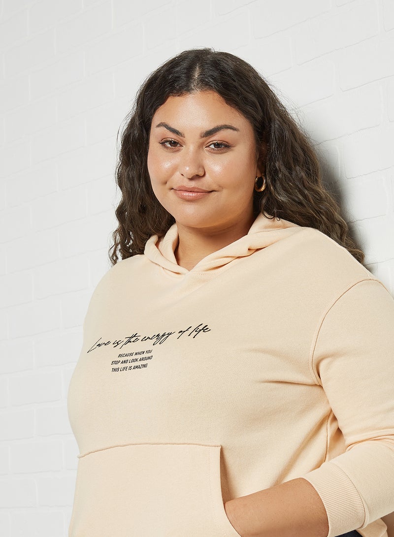 Violeta By Mango - Plus Size Text Print Hoodie Ecru - Image 1