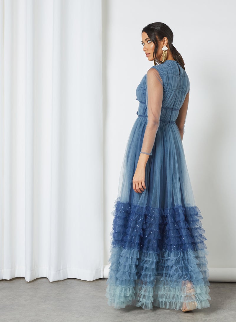 Threadz by Ajooni Ombre Layered Mesh Dress Blue  - Image 2