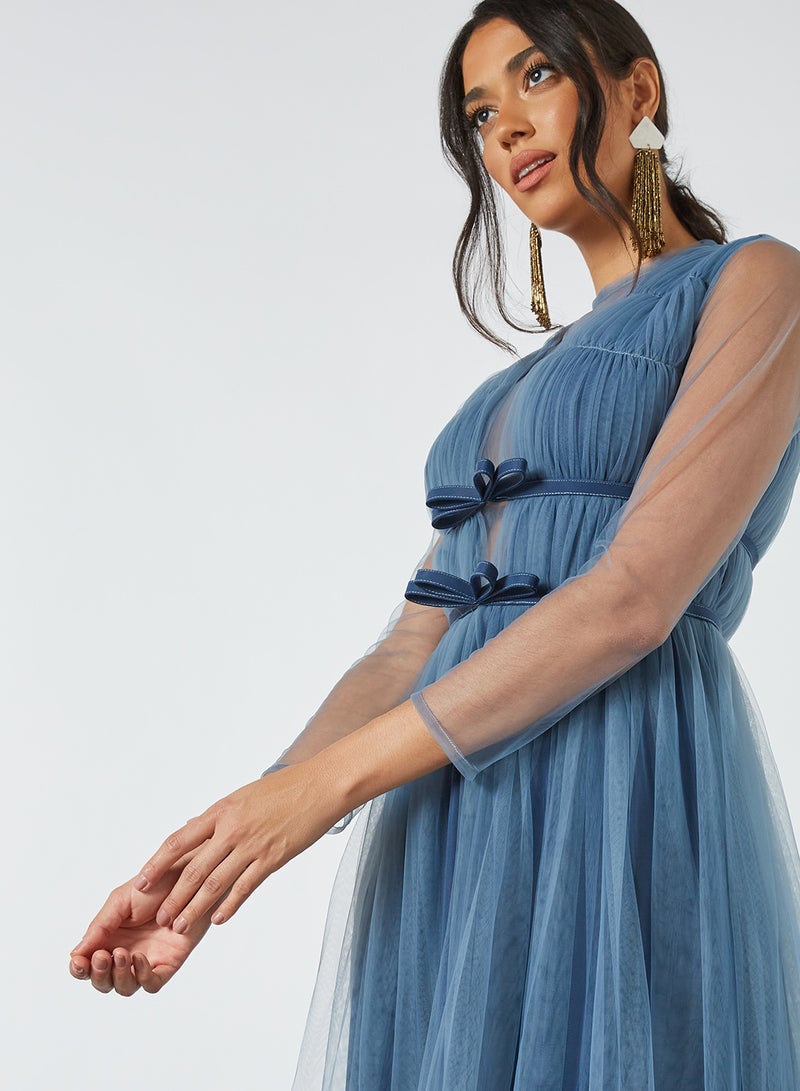 Threadz by Ajooni Ombre Layered Mesh Dress Blue  - Image 4