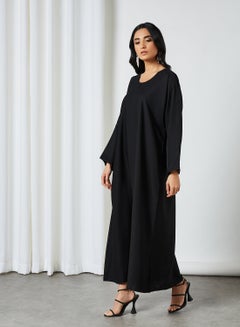 RVVIVA Basic Keyhole Neckline Abaya Black  - Image 1