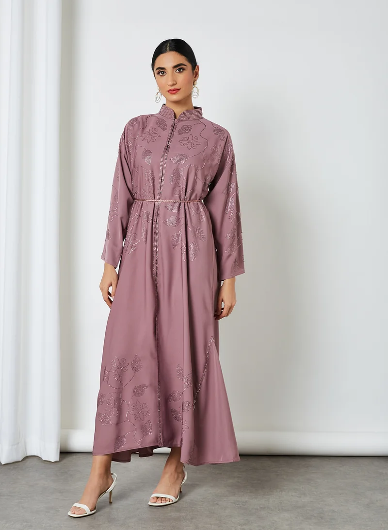 RVVIVA Embellished Abaya Mauve Pink