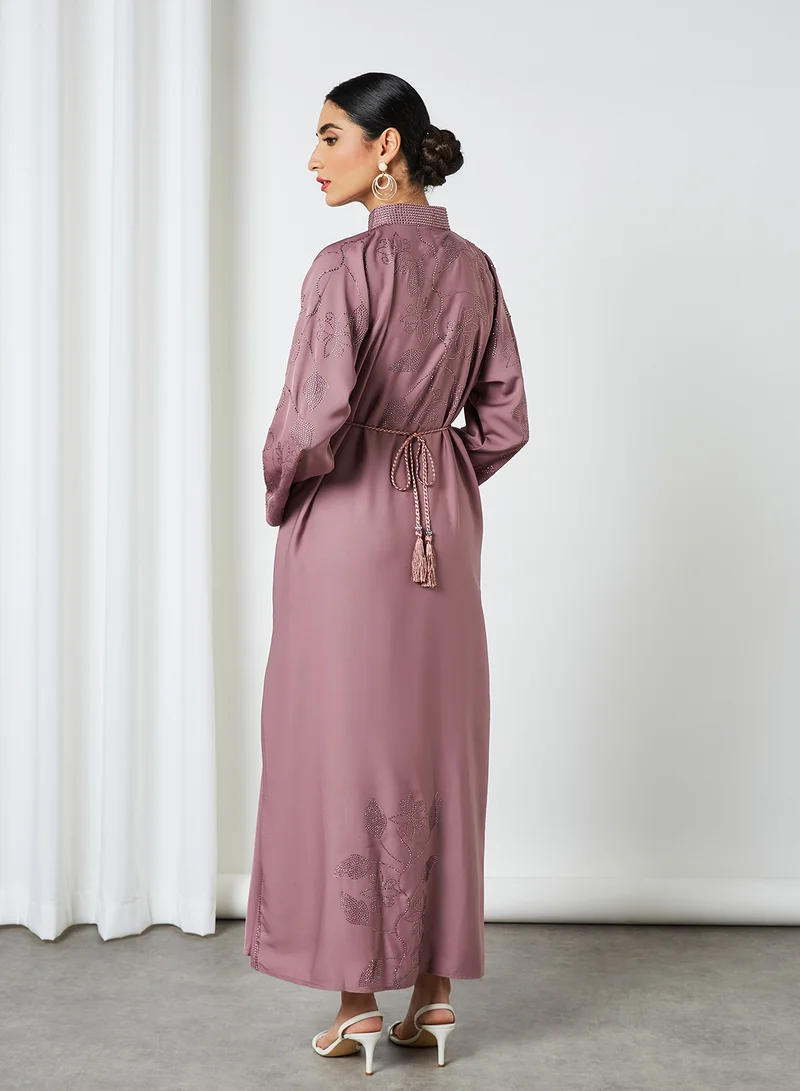 RVVIVA Embellished Abaya Mauve Pink