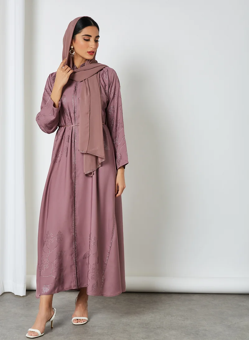 RVVIVA Embellished Abaya Mauve Pink