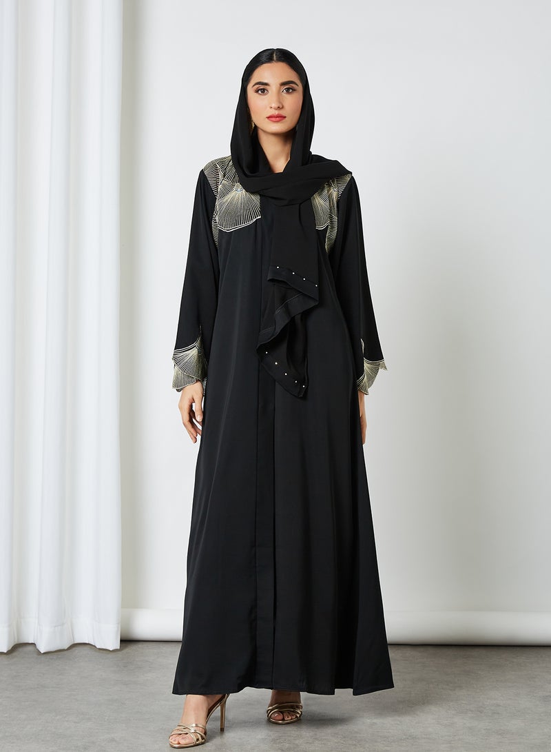 Embroidered Detail Abaya Black - v1615649632/N44150858V_3