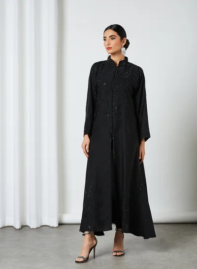 RVVIVA Floral Embellished Abaya Black