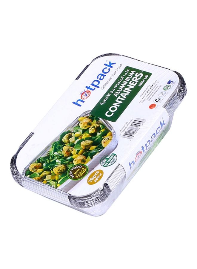 Hotpack 10-Piece Disposable Aluminium Foil Food Take Away Container Silver 197x124x46mm - Image 3