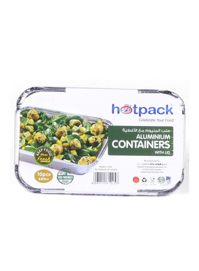 Hotpack 10-Piece Disposable Aluminium Foil Food Take Away Container Silver 197x124x46mm - Image 5