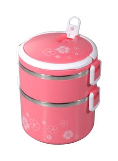 DELCASA Two Layer Lunch Box Pink/White/Silver  - Image 1