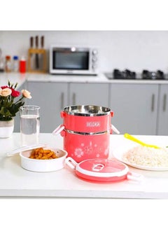 DELCASA Two Layer Lunch Box Pink/White/Silver  - Image 4
