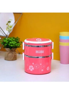 DELCASA Two Layer Lunch Box Pink/White/Silver  - Image 5
