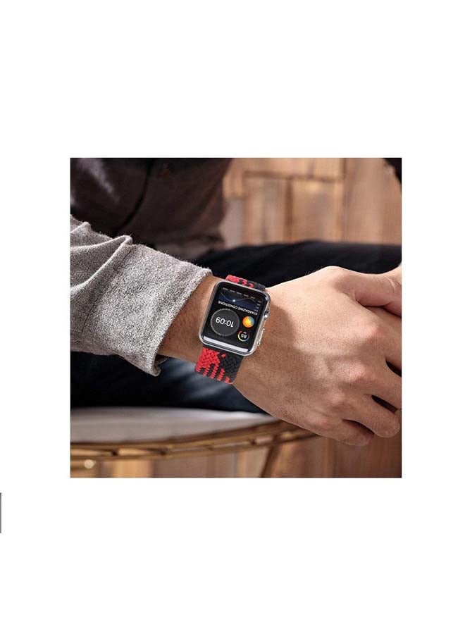 D'VOGUE Braided Solo Loop Sports Bands Compatible For iWatch Series 6/SE/5/4/3/2 Red Black Stripe - Image 4