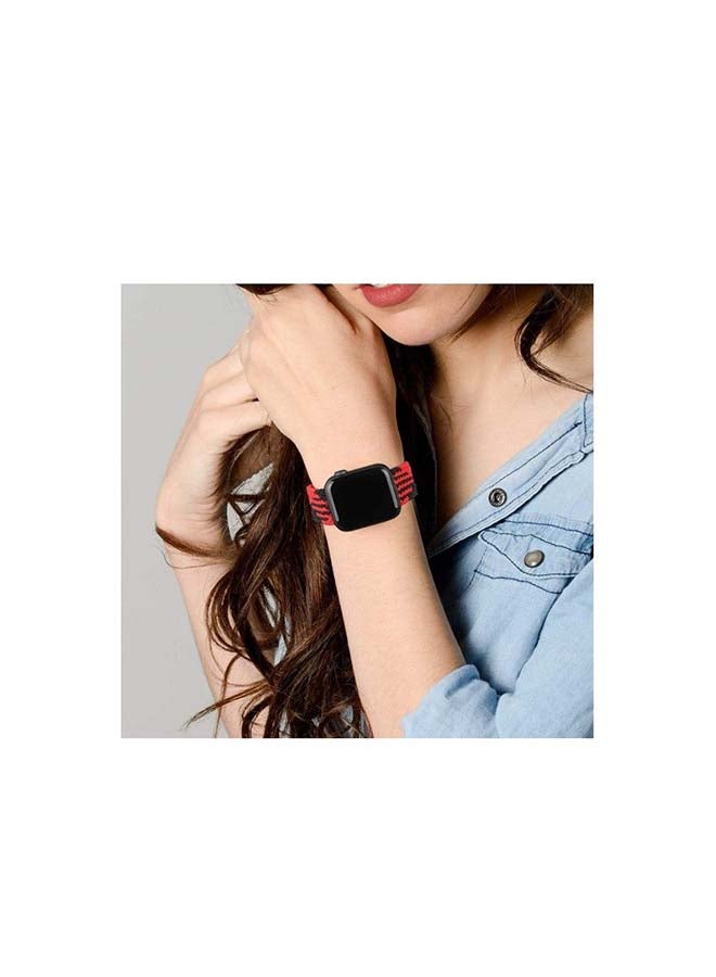 D'VOGUE Braided Solo Loop Sports Bands Compatible For iWatch Series 6/SE/5/4/3/2 Red Black Stripe - Image 5