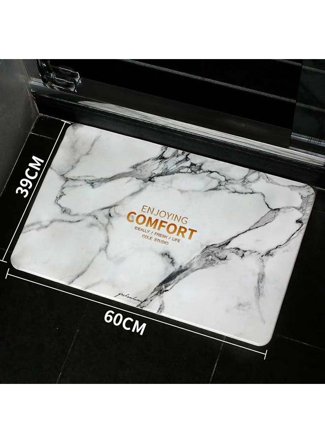 fashionhome - 2 Pieces Diatom Mud Bathroom Comfort Marble Design Foot Mat White 60x39cm - Image 1