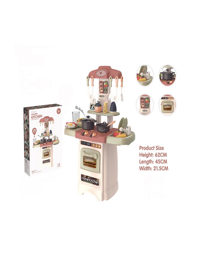 FAMILY CENTER 29-Piece Fashion Pretend Beautiful Kitchen Play Set Toy With Light And Sound 45x21.5x62cm  - Image 3