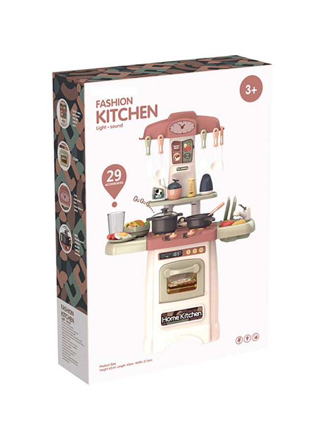 FAMILY CENTER 29-Piece Fashion Pretend Beautiful Kitchen Play Set Toy With Light And Sound 45x21.5x62cm  - Image 4