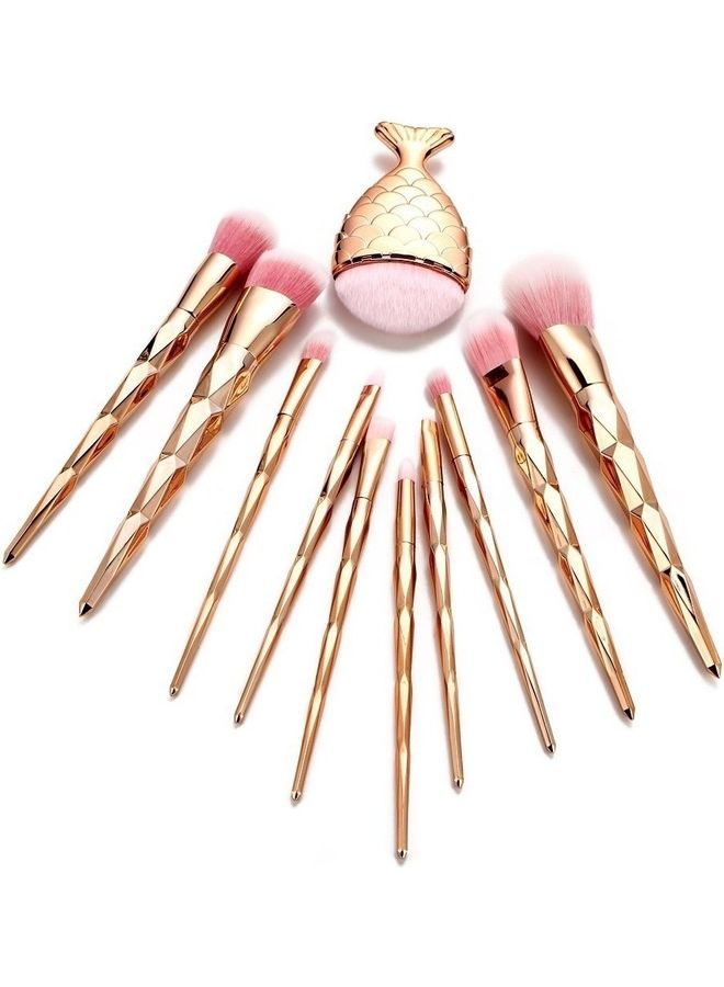 11-Piece Soft Hair Makeup Brush Set Golden/Pink - Image 3