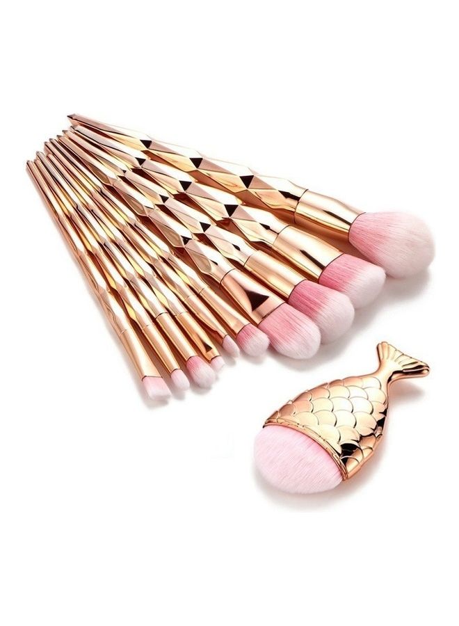 11-Piece Soft Hair Makeup Brush Set Golden/Pink - Image 1
