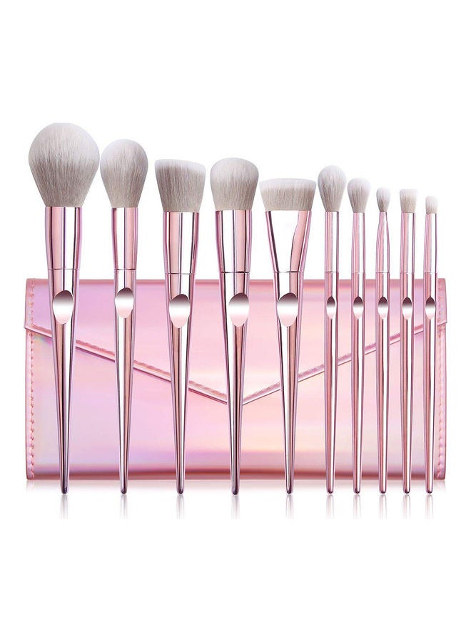 O Ozone 10-Piece Makeup Brush Set with PU Pouch Pink/Grey - Image 1