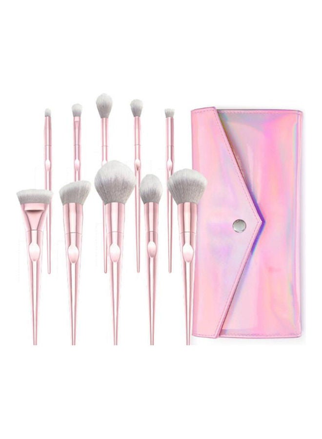 O Ozone 10-Piece Makeup Brush Set with PU Pouch Pink/Grey - Image 4