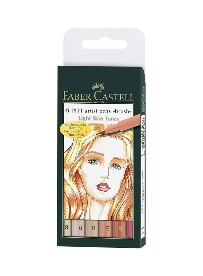 FABER-CASTELL - Pack Of 6 Pitt Artist Skin Tone Colour Pen Multicolour - Image 1