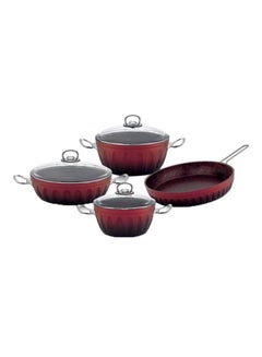 7-Piece Aluminium Lotus Cooking Set Red 52x34x14cm