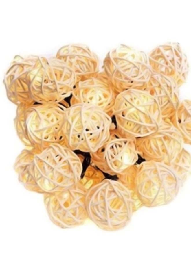 Beauenty 20 LED Solar Powered Rattan Ball String Light For Christmas Gold 9 x 10cm Gold 9 x 10cm - Image 2