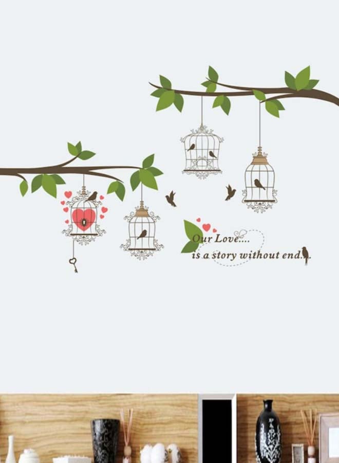 بيوينتي ملصق جداري لغرفة المعيشة على شكل شجرة وقفص طيور متعدد الألوان 60 x 100سم - Image 2