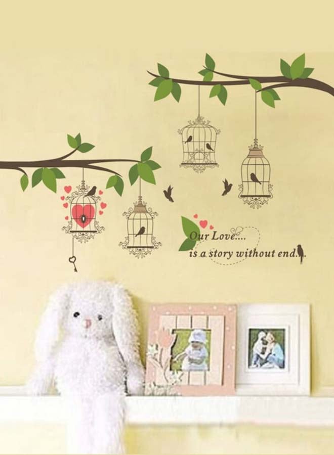 بيوينتي ملصق جداري لغرفة المعيشة على شكل شجرة وقفص طيور متعدد الألوان 60 x 100سم - Image 3