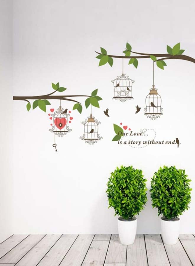 بيوينتي ملصق جداري لغرفة المعيشة على شكل شجرة وقفص طيور متعدد الألوان 60 x 100سم - Image 4